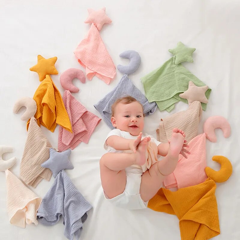 Star & Moon Baby Cotton Muslin Comforter-MamaToddler-Star - Khaki-Mama Toddler