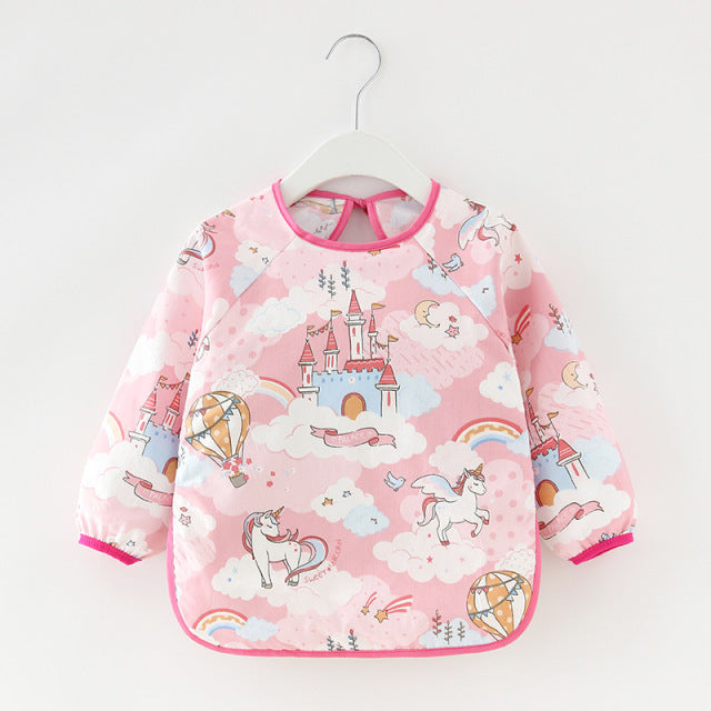 Toddler Long Sleeve Waterproof Feeding Bib-Mama Toddler-Unicorn & Castle 2-Mama Toddler