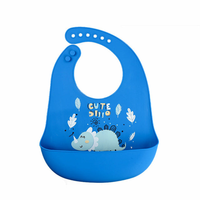 Waterproof Adjustable Cartoon Printed Soft Baby Silicone Bibs-Mama Toddler-Bright Blue Cute Dino-Mama Toddler