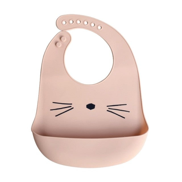 Waterproof Adjustable Cartoon Printed Soft Baby Silicone Bibs-Mama Toddler-Pink Whiskers-Mama Toddler
